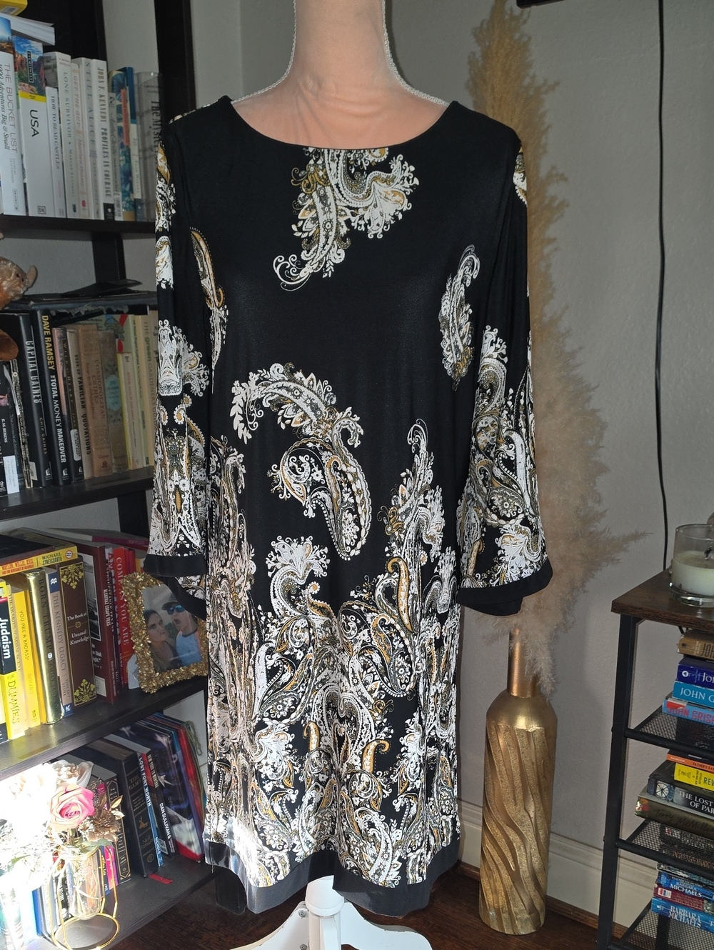 Studio One New York Black & White Paisley Long Sleeve Dress Size L